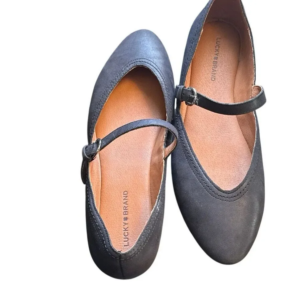 Lucky Brand Women's Black Leather Cyrena Mary Jane Flats Shoes Size 9